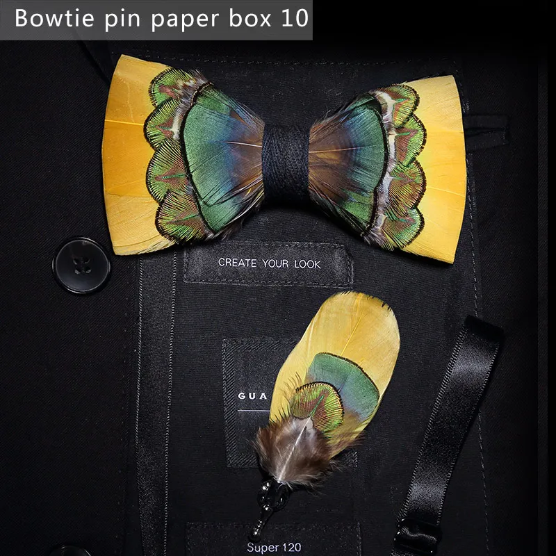 paper box 10 JEMYGINS, дизайн, галстук-бабочка, перо, бант, изысканная ручная работа, Мужская брошь для галстука-бабочки, деревянная булавка, подарочный набор, Свадебная вечеринка - Цвет: paper box 10