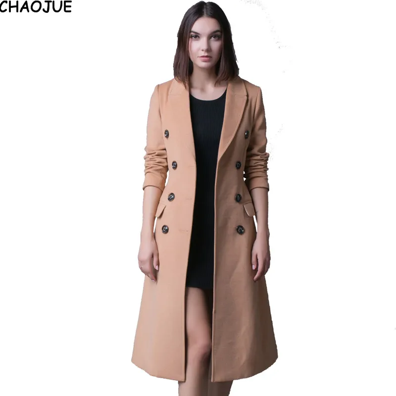 

CHAOJUE Brand European inimation cashmere coat trench for women double breasted classic woolen coats female slim peacoat