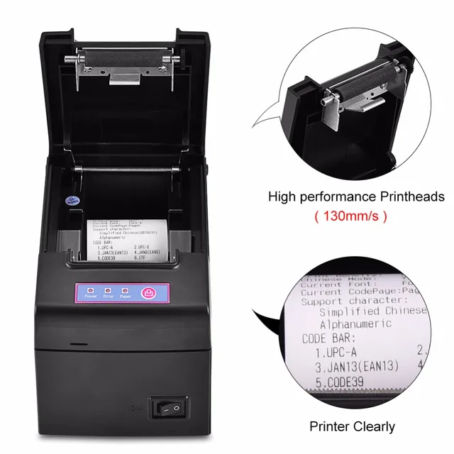 48 mm USB Thermal Receipt Printer High Speed RJ45 100M Ethernet for iOS Android Windowswith Linux 130 mm Print speed