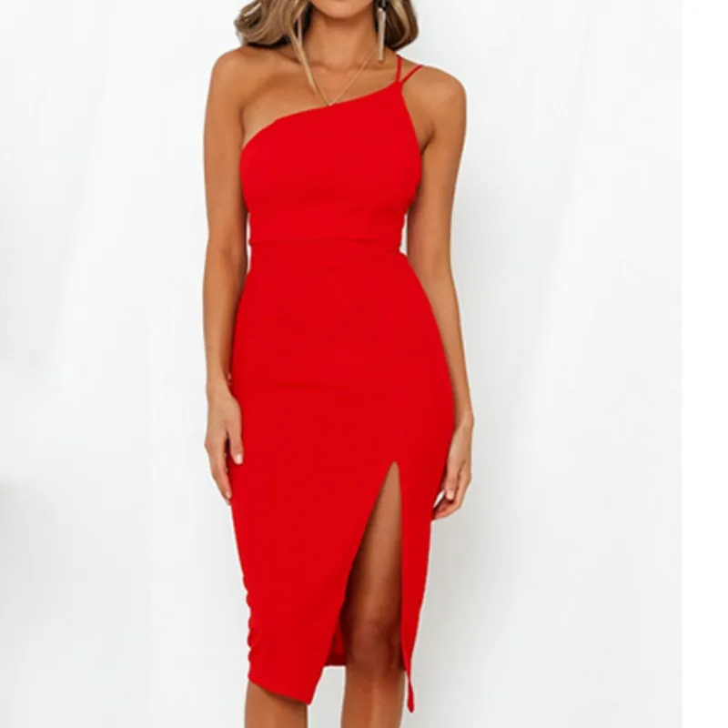 

Evening Party Dress Women Sleeveless Split Bodycon Spaghetti Strap Beach Red Dresses 2019 New Arrivarls