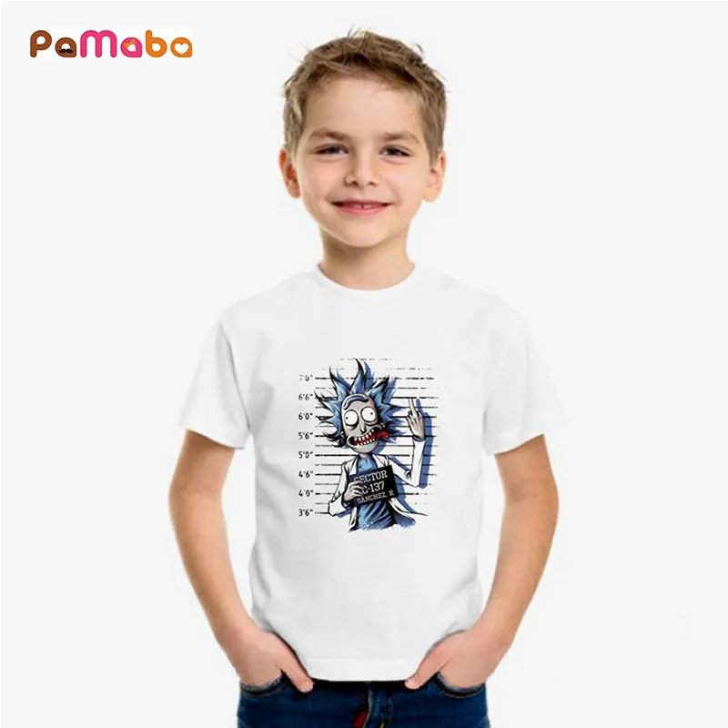 

PaMaBa Children Summer Tee Rick and Morty Print White Boy and Girl Clothes Kids Funny Tee-Shirt O-Neck Soft Cotton Tops T-shirt