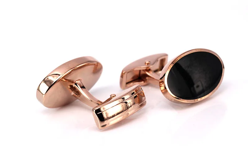 

Black Enamel Cufflinks Rose Gold Oval Luxury Wedding cufflinks High Quality French Shirt abotoaduras Jewelry