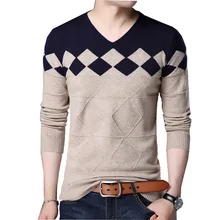 Новинка, Осенний повседневный мужской свитер с v-образным вырезом, приталенный геометрический рисунок, мужские свитера, хлопковые пуловеры для мужчин, разборчивый