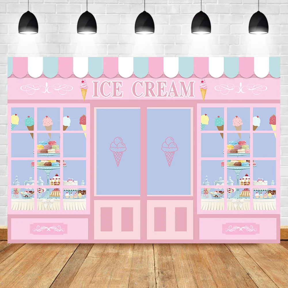 

Ice Cream Birthday Backdrop Dessert Shop Girl Background Childrens Birthday Party Dessert Table Background Banner Decoration