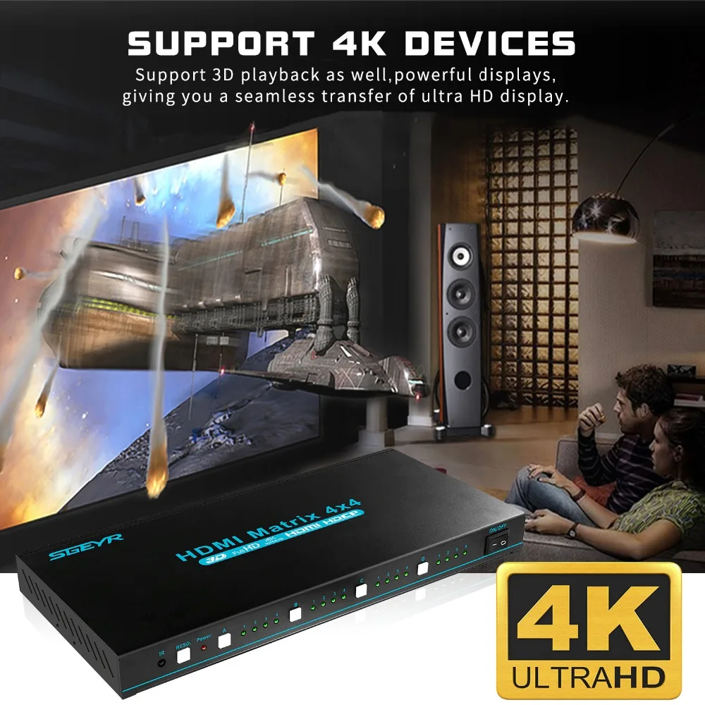 4x4 HDMI матричный 4x4 коммутатор 4K HDMI коммутатор 4 в 4 Выход сплиттер с ИК-пультом дистанционного управления Переключатель HD HDMI 1,4 4K x 2K 1080P