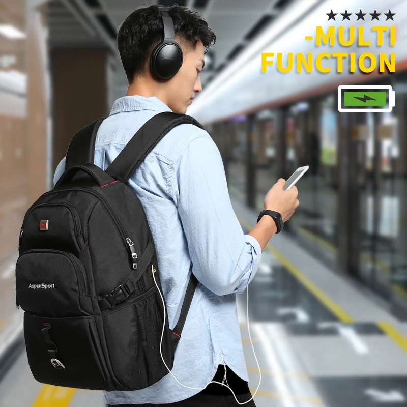 AspenSport Backpacks for Men with USB Charging & Anti-Theft Laptop Rucksacks Male Water Resistant Bag Fit Under 17 Inch Computer