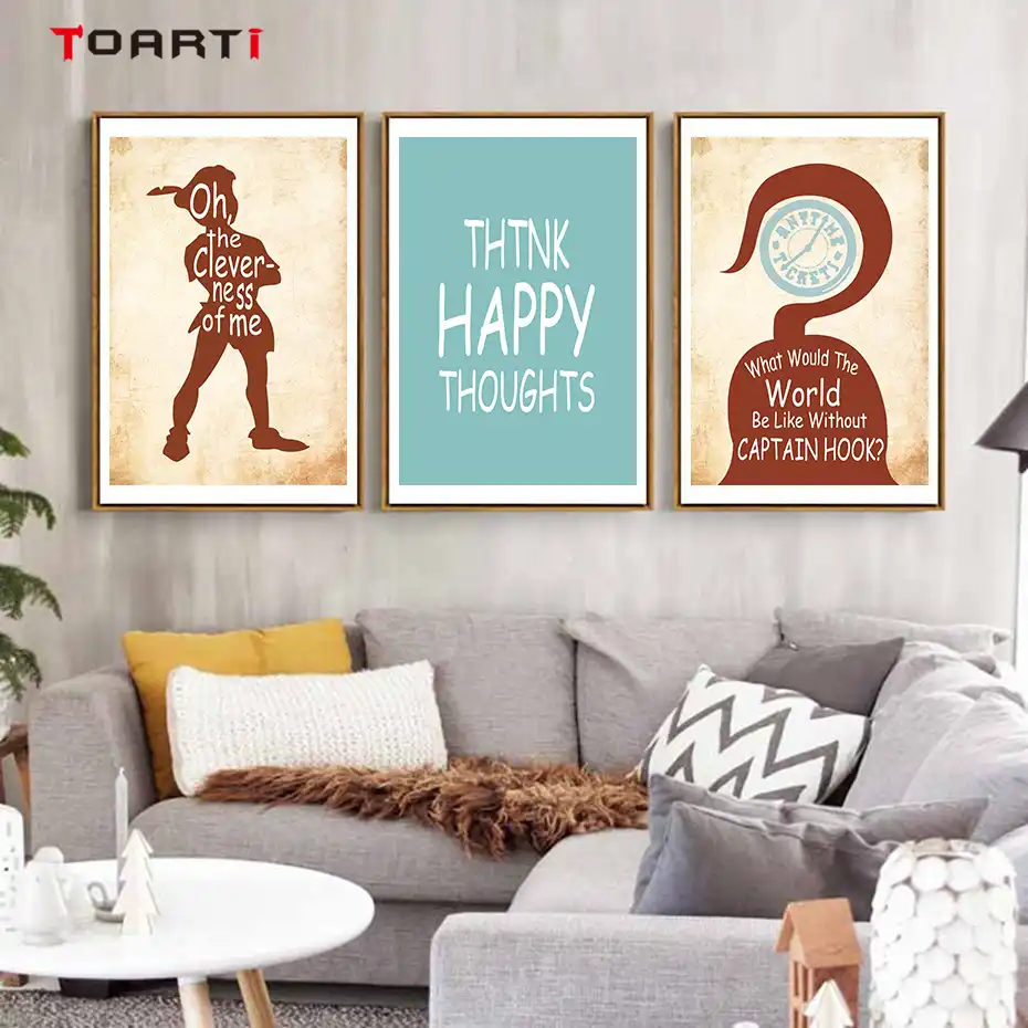 Peter Pan Theme Quotes Wall Art Canvas Painting Nordic Silhouette Drawing Vintage Posters Prints Kids Bedroom Decoration Picture