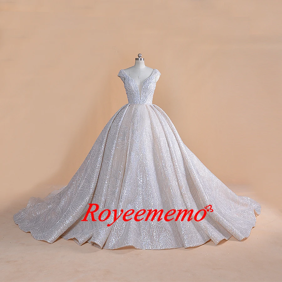Роскошный дизайн бальное платье Полный Бисероплетение Королевский поезд свадебное платье блеск свадебное платье фабричное свадебное платье