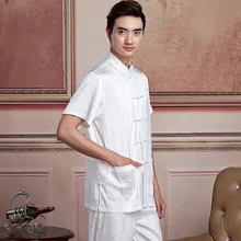 Новое поступление летнее китайское платье Ципао с рисунком Для мужчин атласная кунг-фу Футболка короткий рукав Кунг Фу рубашка ушу Костюмы Топы M L XL XXL XXXL W14