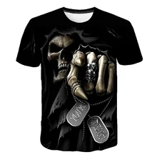 ¡Novedad de 2019! Camiseta con estampado de calaveras en 3D para hombre, camisetas informales transpirables a la moda de verano con cuello redondo, Camiseta corta para hombre