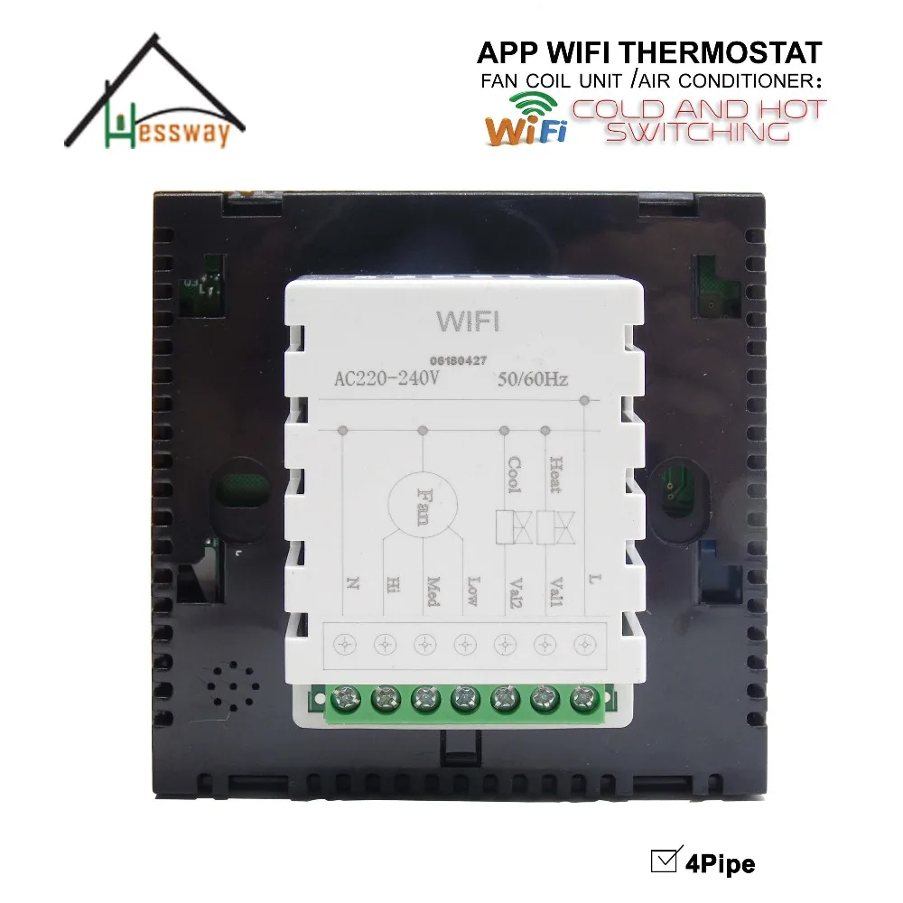 2 tubos 4 tubos botón táctil tipo ventilador bobina habitación termostato wifi para controlador de temperatura de aire acondicionado