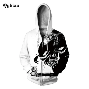 

Qybian Autumn Winter Mens 3D Punk hip hop Devil skull Printed Baseball Hooded Jackets Fashion Warm Coats For Male