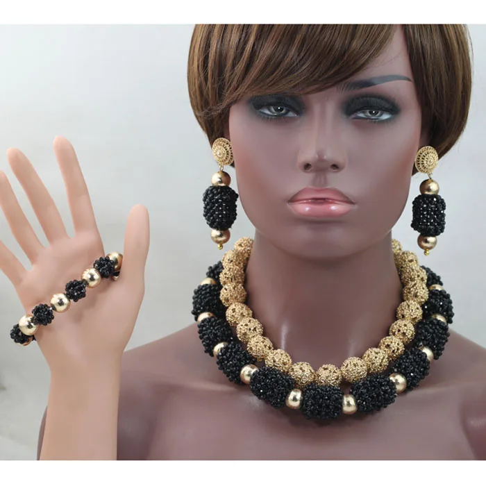 Fantastic Black and Gold Wedding Crystal Jewelry Sets Women Costume