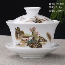 Ручная роспись нефритовый фарфор персиковый цвет керамический гайвань китайский чайный набор кунг-фу чайная посуда супница Sancai чайная чашка пуэр чайник