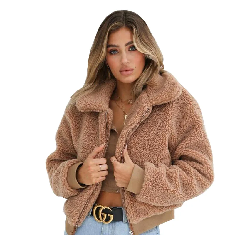 Short Design Brown Color Winter Black Warm Women Autumn Outerwear New Female Overcoat Coats