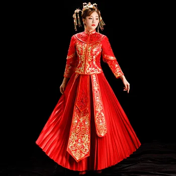 

Noble Women Hanfu 2PCS Marriage Suit Traditional High Quality Tassel Pleated Dress Luxurious Embroidery Cheongsam Wedding Qipao