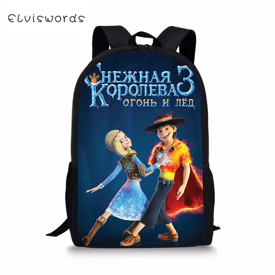 

ELVISWORDS Fashion Children's Backpack Snow Queen 3 Prints Pattern Kids Backpack Cartoon Design Toddler Primary School Book Bags