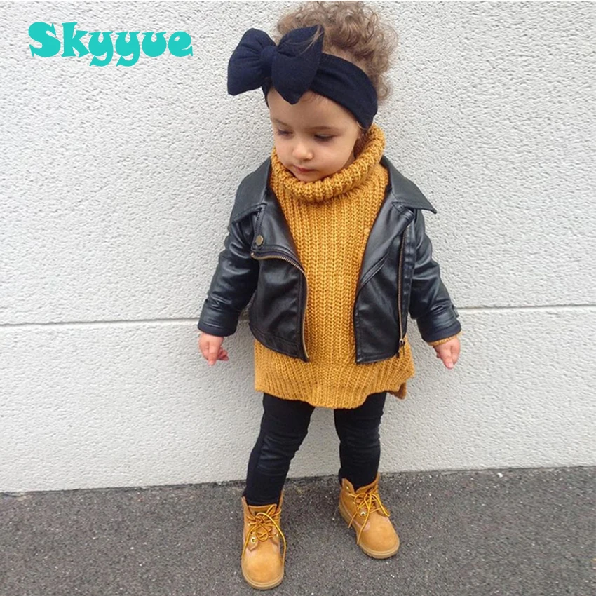 Kids leather jacket 2018 fall 패션 baby girl PU leather black jacket 지퍼