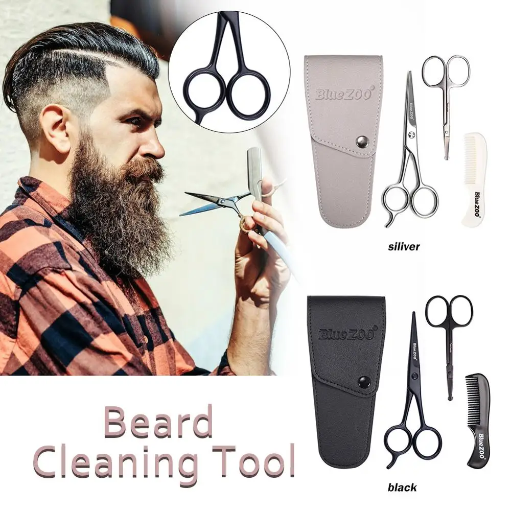 

Beard Scissors Grooming Trimming Kit Beard Bristle Brush Beard Comb Mustache Scissor Tesoura Male Facial Beard Cleaning Tool