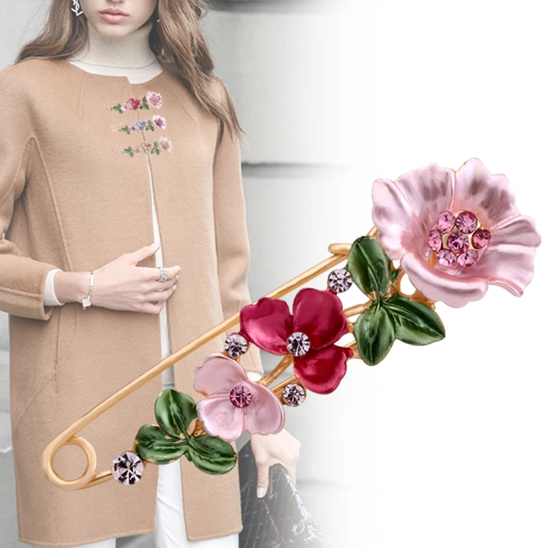 

Romantic Korea Scarf Buckle Brooch Alloy Painting Oil Tulip Flower Brooch Collar Needle Coat Cardigan Pin Women Wedding Jewelry