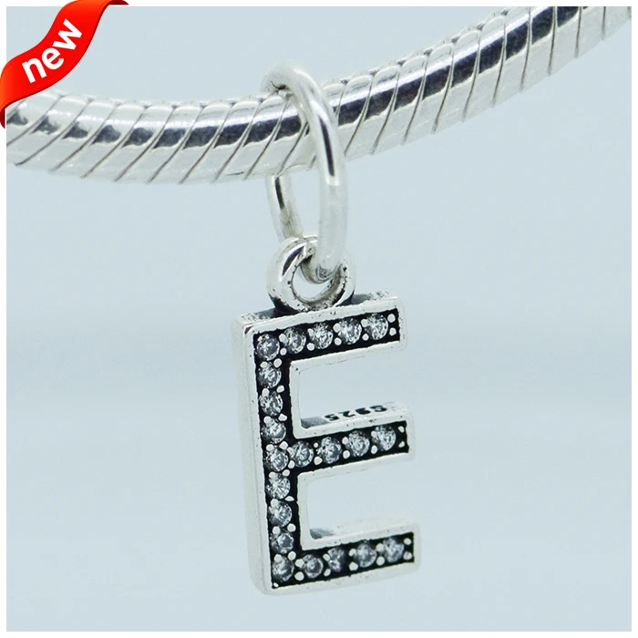 

Fits for Pandora Charms Bracelets Letter E with Clear CZ 100% 925 Sterling Silver Beads Jewelry Free Shipping