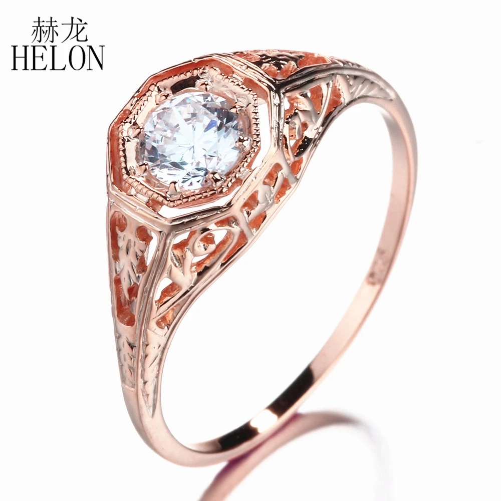 HELON Solid 14K розовое золото Муассанит кольцо 0.4CT DEF цвет обручальное кольцо Тест Положительный Муассанит Алмазный Браслет Свадебные украшения