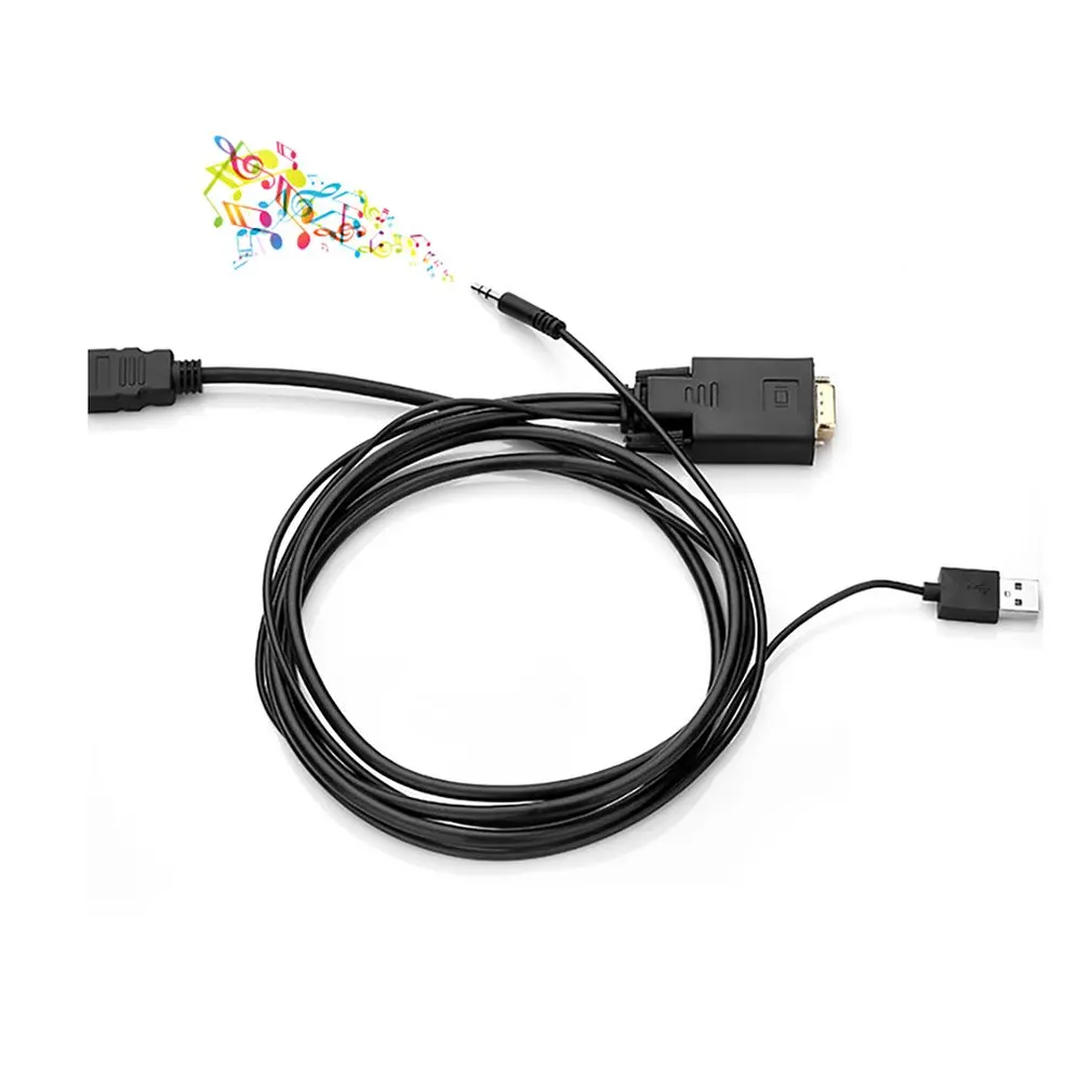 1,8 метров VGA HDMI Соединительный Кабель-адаптер USB аудио VGA к HDMI конвертер для ПК ноутбук к HDTV проектору