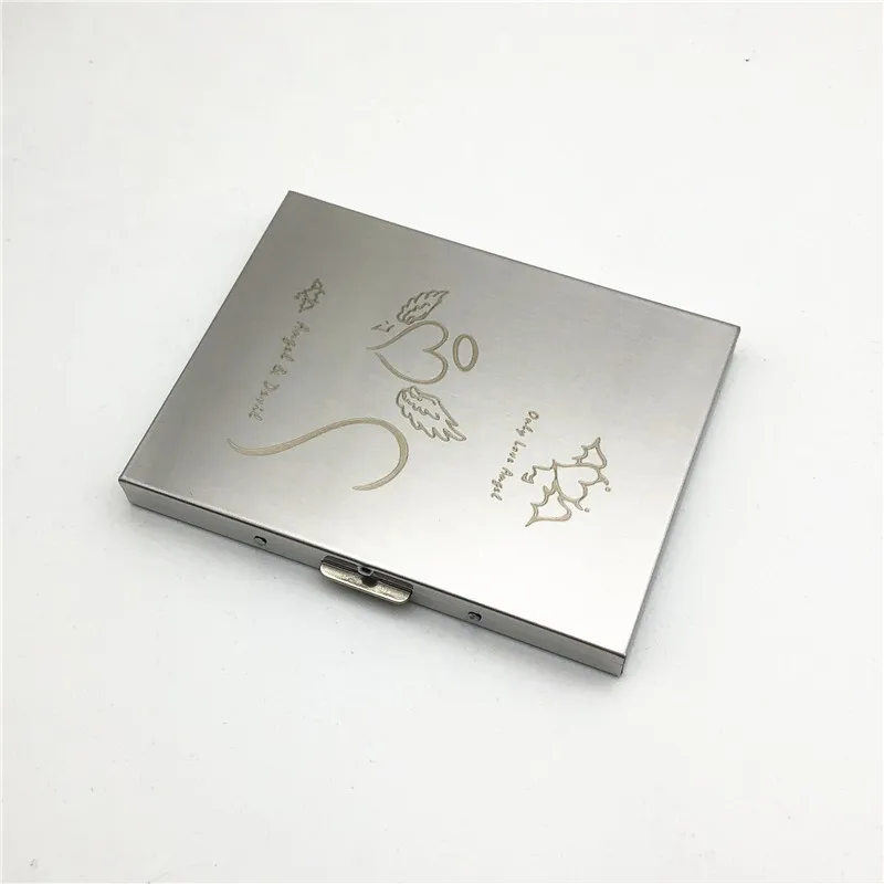 Caixa de cigarro alalinong angel & devil, aço inoxidável ultrafino, metal  universal, desenho em fio, processo de fumaça - AliExpress