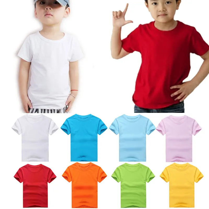 Kids Cotton T-Shirts Boys Girls Plain TShirt Childs Quality Crew Neck School Tee