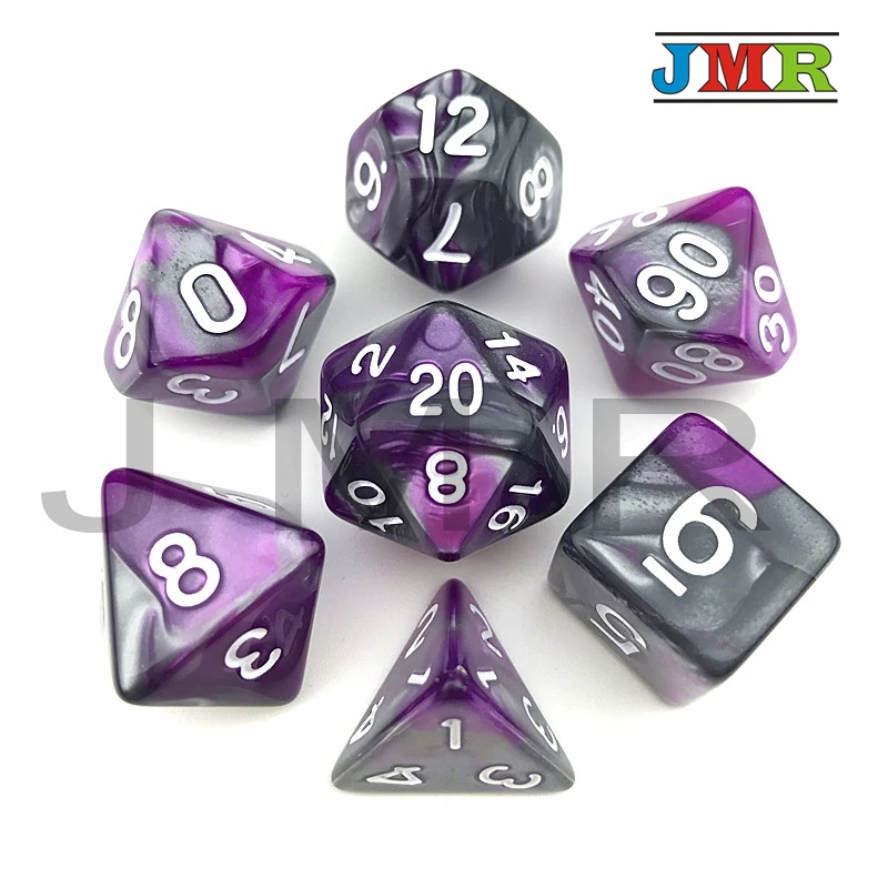 

Purple with Grey Color Portable Dice Playing Game for Dungeons and Dragons Mixed-color Effect Rpg Game Dice for Tabletop Game