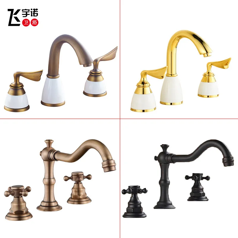 

Widespread faucets cold and hot mixer three holes open separation full copper european-style jade basin faucet tap Deck Mounted