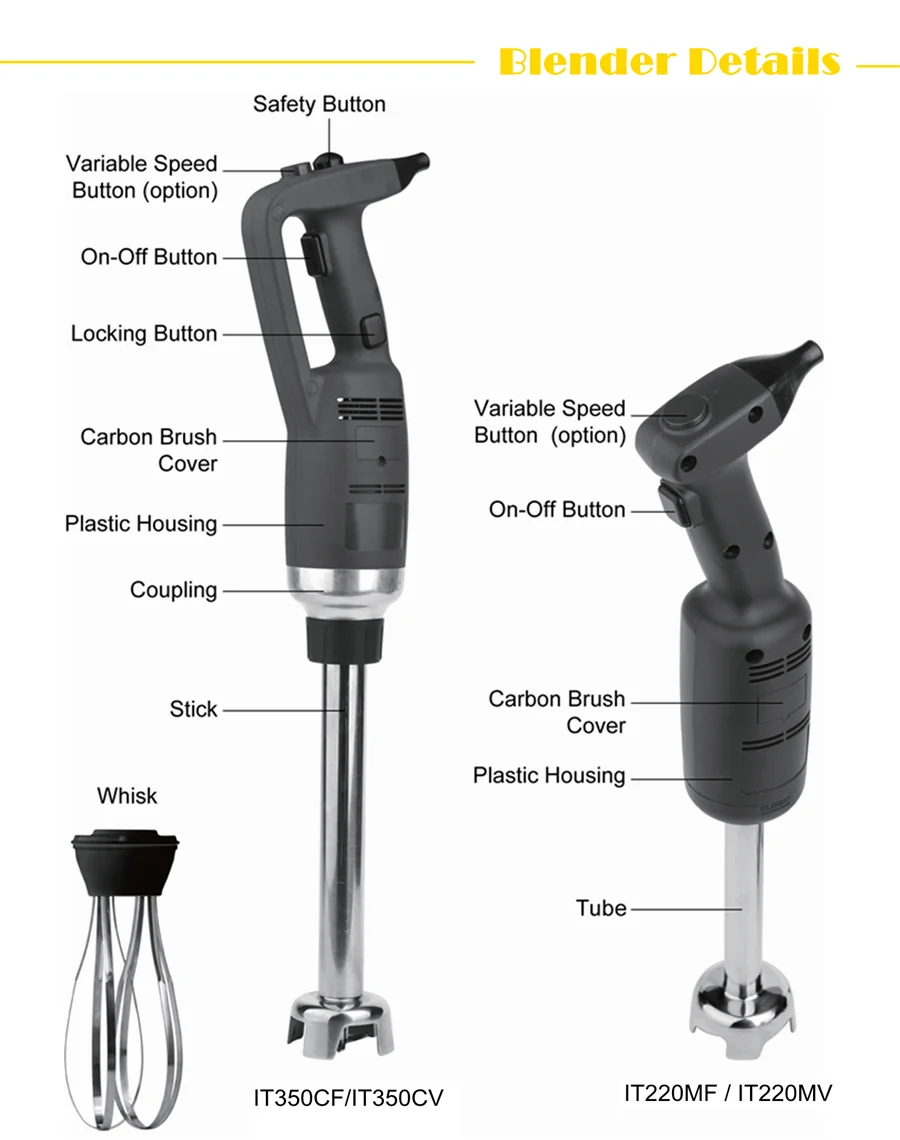 ITOP High Speed Commercial Immersion Blender Food Mixer Fruit Juice Jam Food Processors 220W/350W/500W Stainless Steel Blade