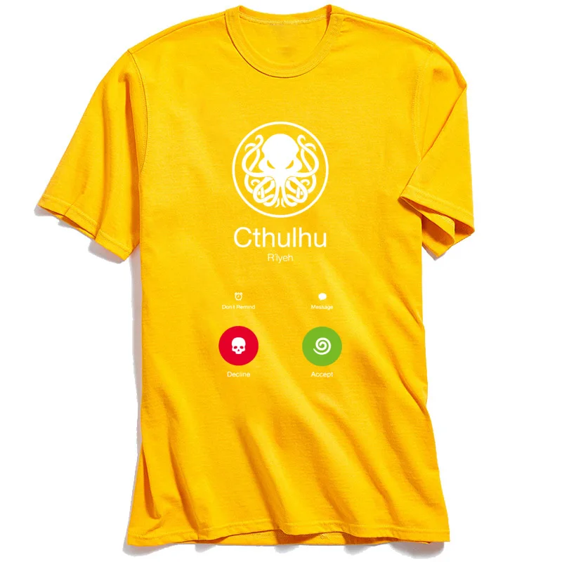 NormalCasual Short Sleeve Tops Shirt Summer/Fall Funny Crew Neck Cotton Fabric Sweatshirts Boy T Shirt THE-CALL-OF-CTHULHU  THE-CALL-OF-CTHULHU yellow