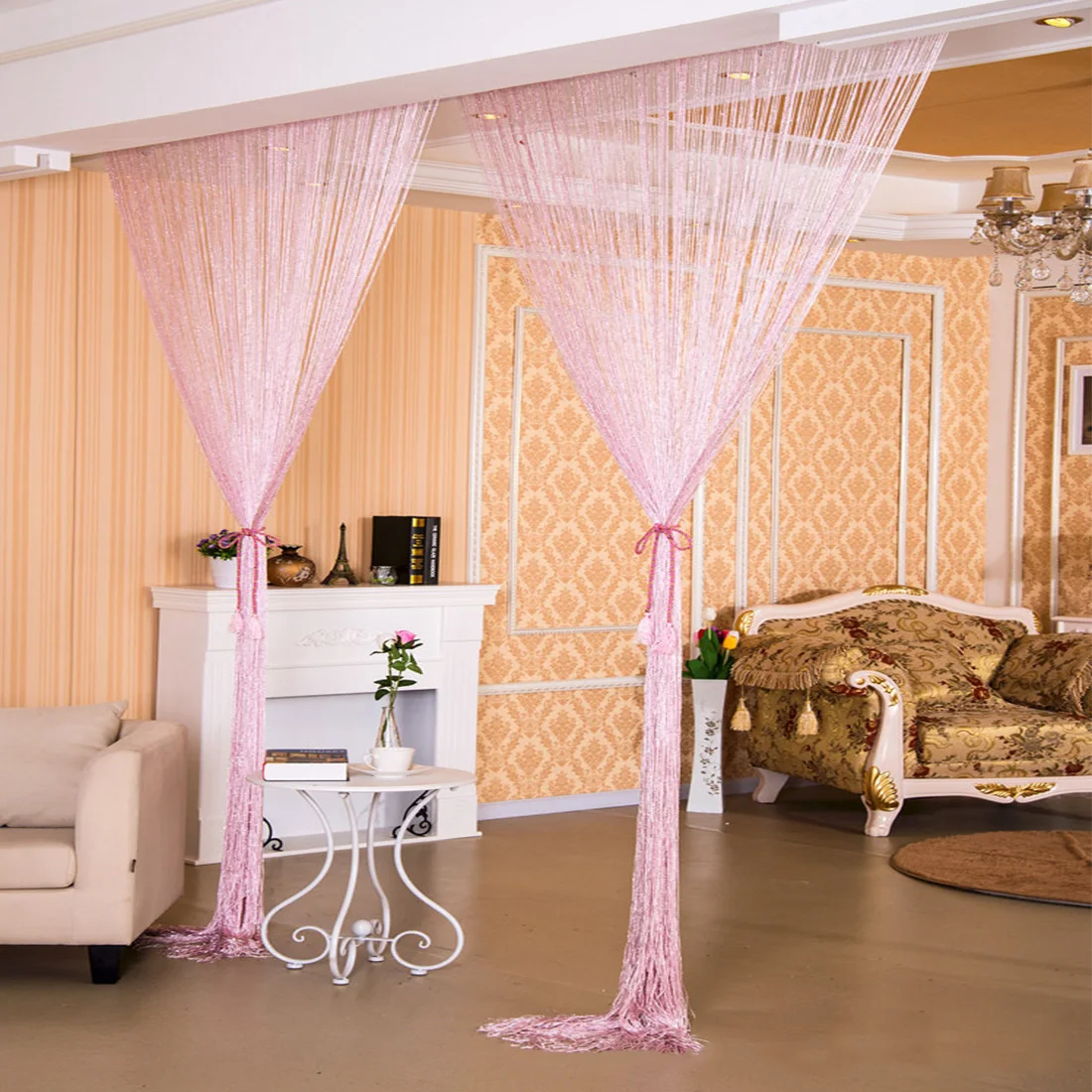 New Flash Silver Curtain Doors and Windows Separate Yarn Transparent Curtains Home Decorations Flashing Lines Shining Tassels - Цвет: Pink