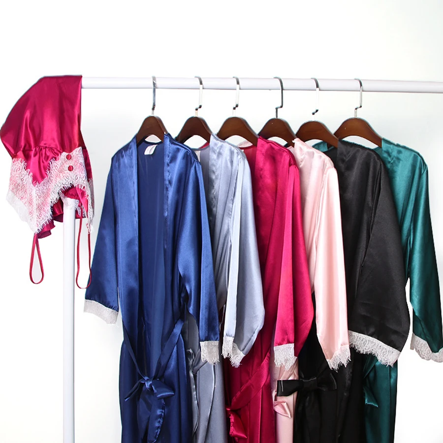 Сексуальный халат и платье наборы для женщин атласная одежда для сна комплект из 5 предметов летний домашний вечерний комплект с платьем Slik кружевное ночное белье халат сексуальное ночное платье
