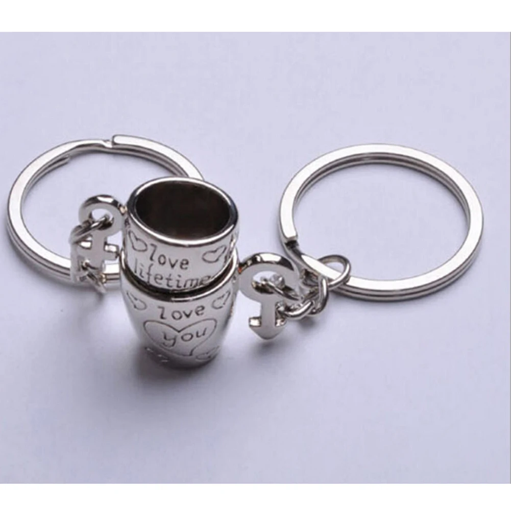 

zheFanku 1 Pair Hot Selling Couple Forever Love Coffee Cup Heart Engraved Key Chains Keyrings Symbol Key Holder Lovers Keychain