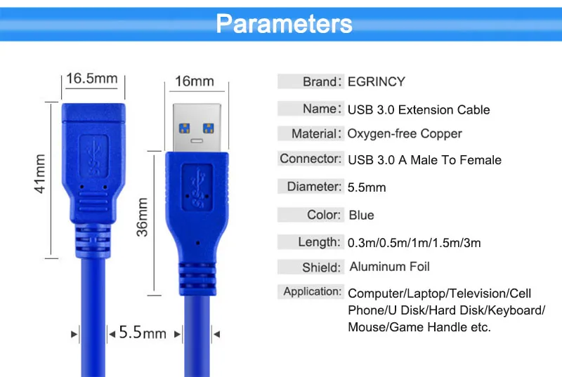 EGRINCY USB3.0 кабель-удлинитель USB 3,0 кабель Мужской к женскому Синхронизация данных быстрая скорость шнур разъем для ноутбука настольный компьютер, принтер жесткий диск