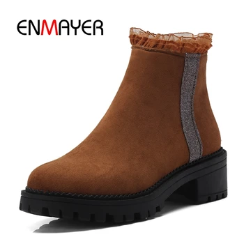 

ENMAYER Women Ankle boots Short boots Pointed toe Winter boots solid Low heels Shoes Plus Size 34-43 Causal Thick heel CR1383