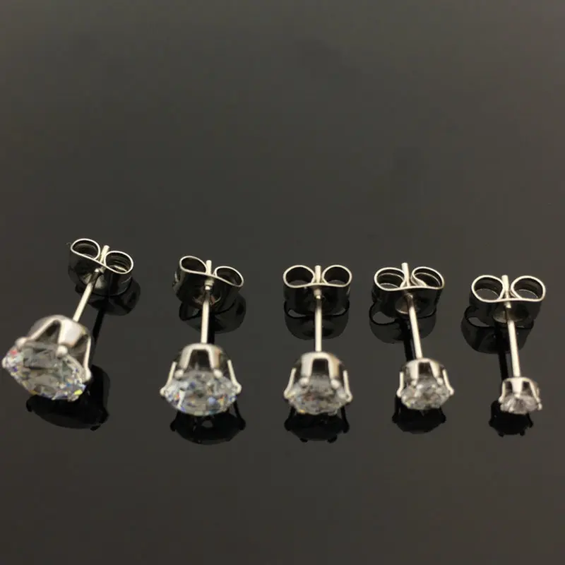 

10pairs/lot Transparent C Z Stainless Steel Stud Earrings Size 6mm Earring For Women/Girl RD-120307