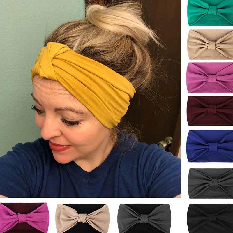 

NORMOV Womens Solid Color Headwear Girls Headbands Cotton Elastic Hair Bands Twisted Knotted Headwear Fashion Adult Headwear