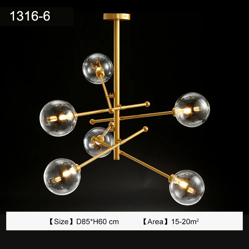 Современный светодиодный стеклянный шар, люстры для гостиной, кухни, лофт, подвесные светильники в помещении, lustre industriel, скандинавский светильник для кафе - Цвет абажура: 6 lights
