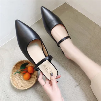 

Solid Leather Pointed Toe Ladies Mules Slippers Women Shoes Woman Fashion Summer Slides Low Heels Casual Shoes Female Slides