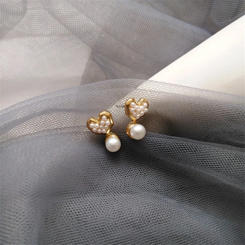 Romantic Love Heart Stud Earrings for Women Classic White Stimulated Pearl Earrings 2019 Gold Wedding Party Jewelry küpe Q4