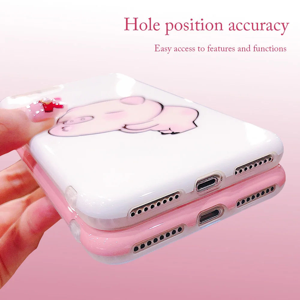 Ascromy For iPhone XS Max Case Cute Pink Pig Tempered Glass 360 Protection Silicone Cover For iPhone XR X S 8 Plus 7 6 6S Coque Accessories (1)