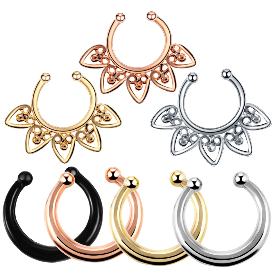 1pc Solid Color Fake Piercing Fake Septum Nose Ring Piercing For Men