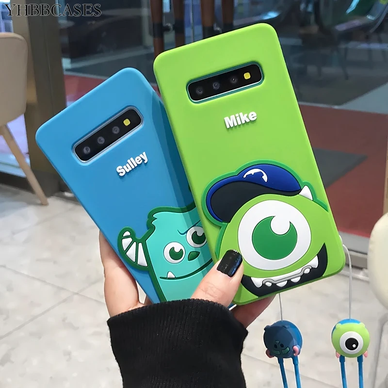 YHBBCASES Cartoon Phone Cases For Samsung Galaxy S8 S9 S10 Plus Lovely 3D Monsters Mike Sulley Soft Cover For Samsung Note 8 9