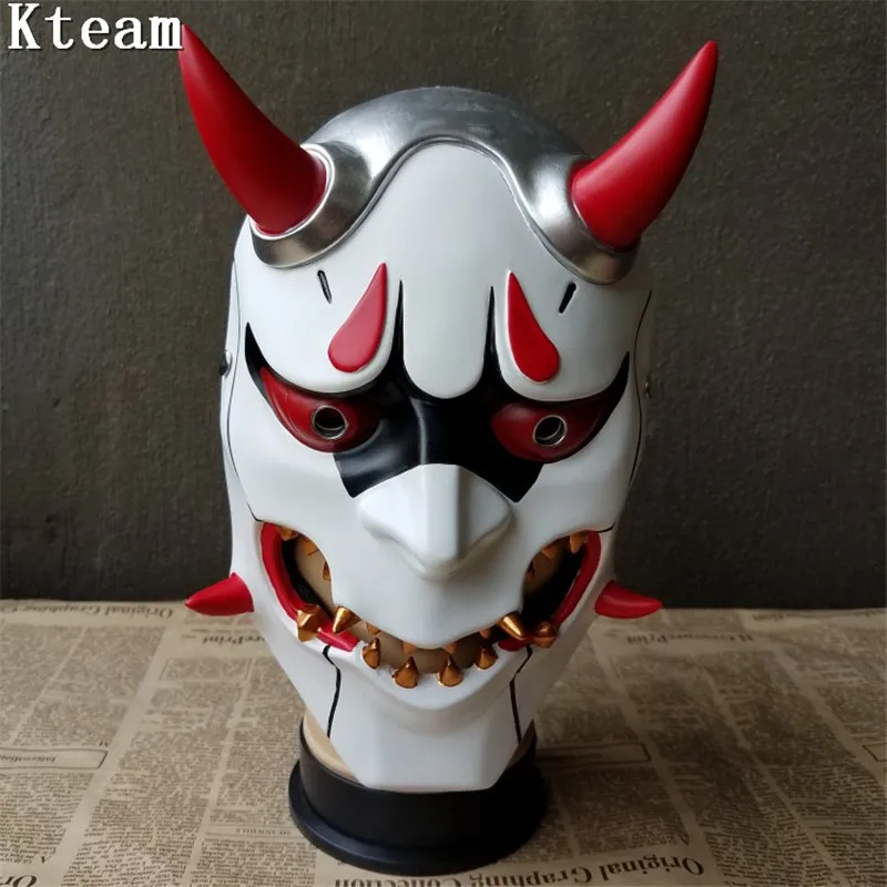 

Top Grade Resin Game OW Over and Watch Hero Genji Cosplay Ghost Horrible Mask Helmet Halloween Party Cosplay Mask Scary Movie