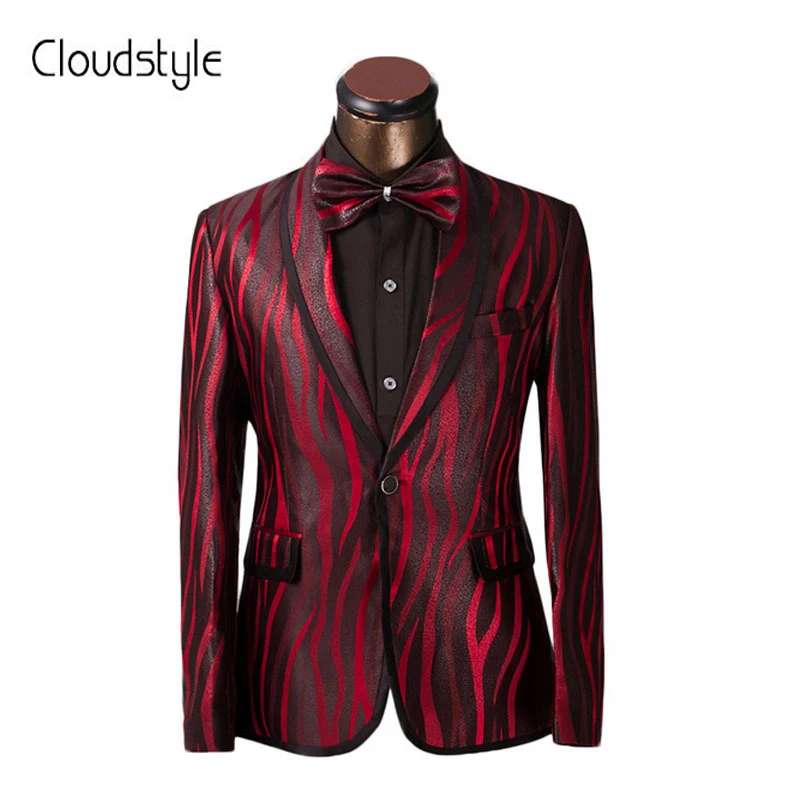 Luxury Men Suit Unique Red Zebra Pattern One Button Suit Jacket Slim