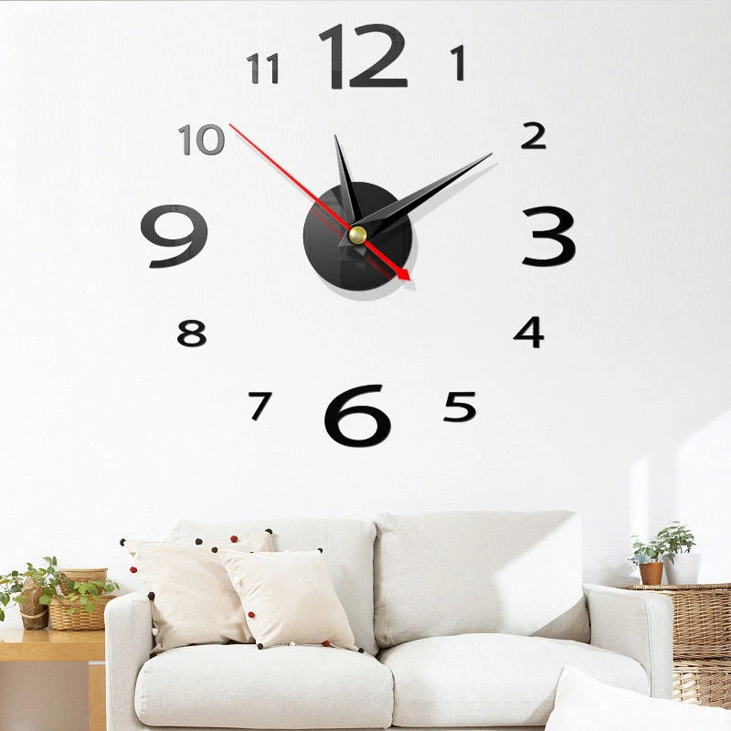 Modern DIY Number Wall Clock 3D Mirror Surface Sticker Home Decor Art Giant Wall Clock Watch With Roman Numerals Big Clock 