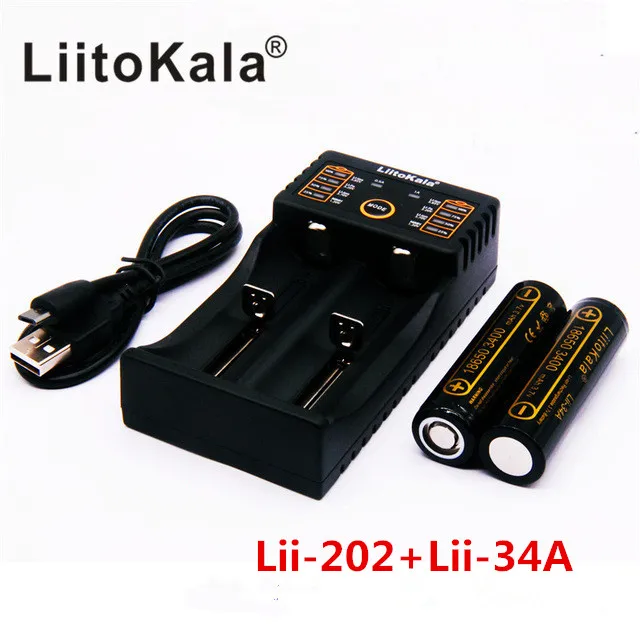 Зарядное устройство liitoKala+ 2 шт LiitoKala lii-202 ii-34A 18650 3400 мАч перезаряжаемый аккумулятор для фонарика, загрузка 4-5 А